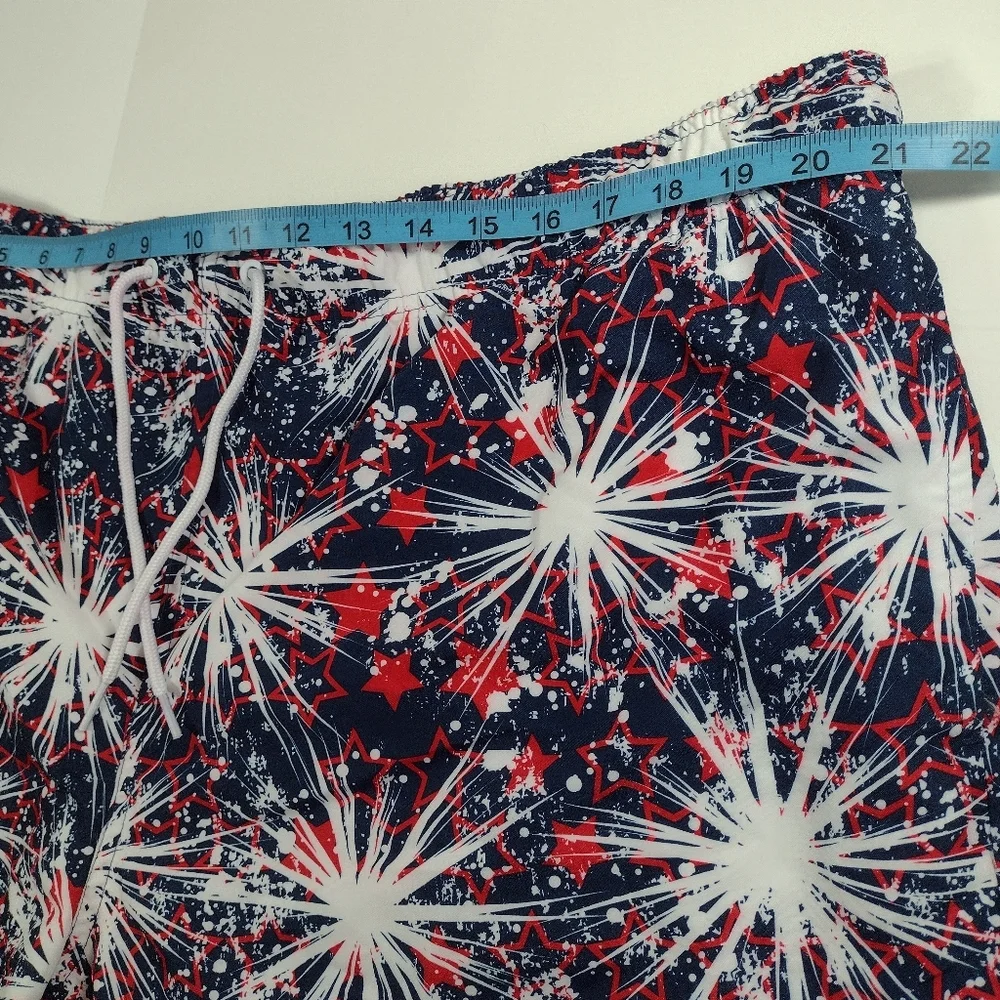 George Men's Navy Red White Firework Print Swim Shorts Size (2X)